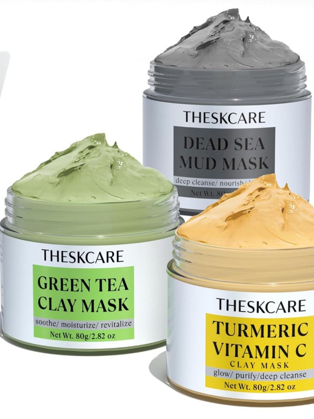 3 PCS Clay Mask Turmeric Vitamin C Dead Sea Mud Green Tea Face Mask 240g